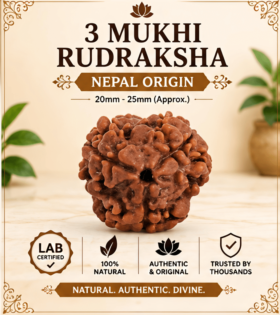 Original Nepal Origin 3 Mukhi Rudraksha – 20mm–25mm