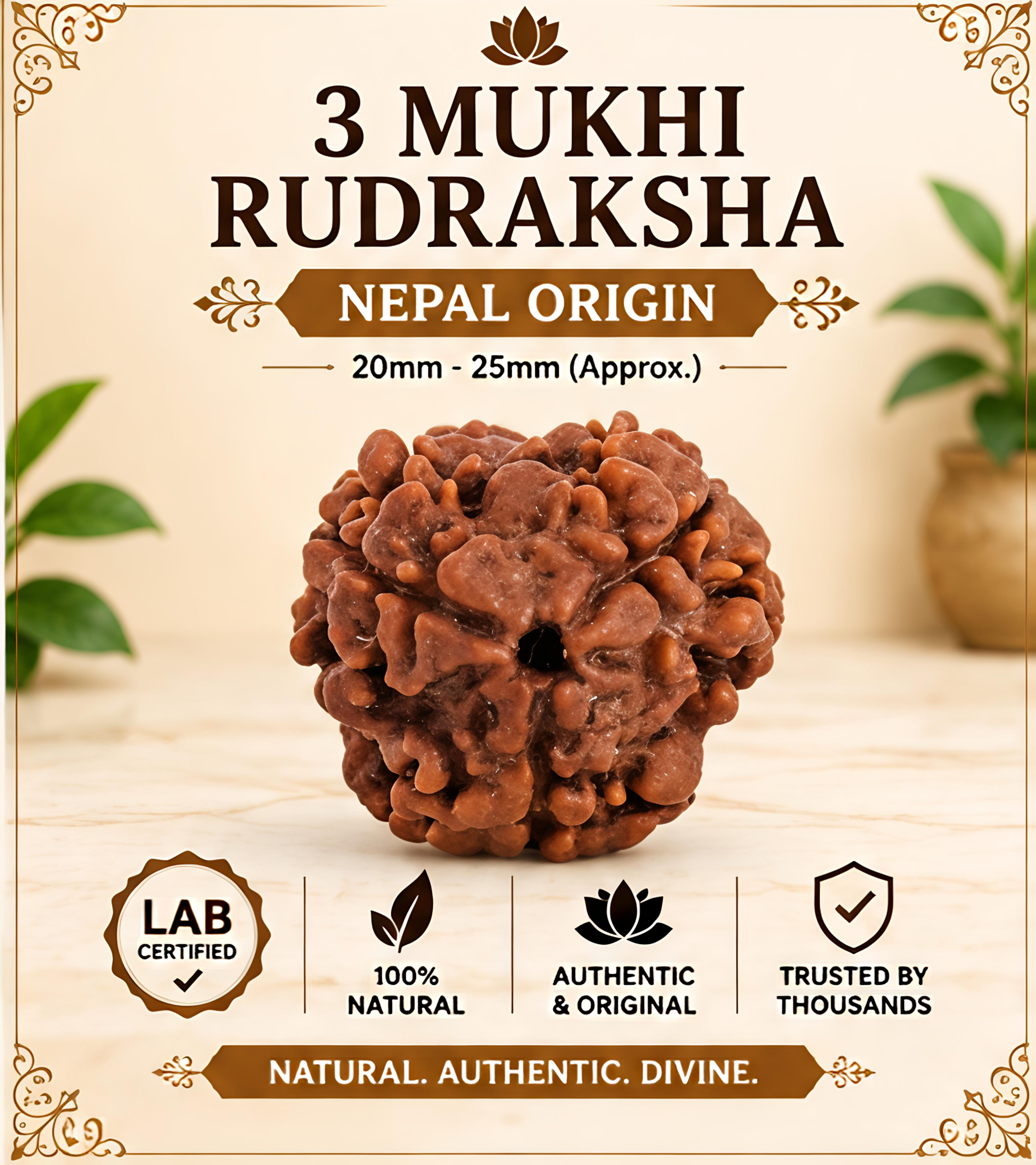 Nepal Origin 3 Mukhi Rudraksha - 20mm-25mm