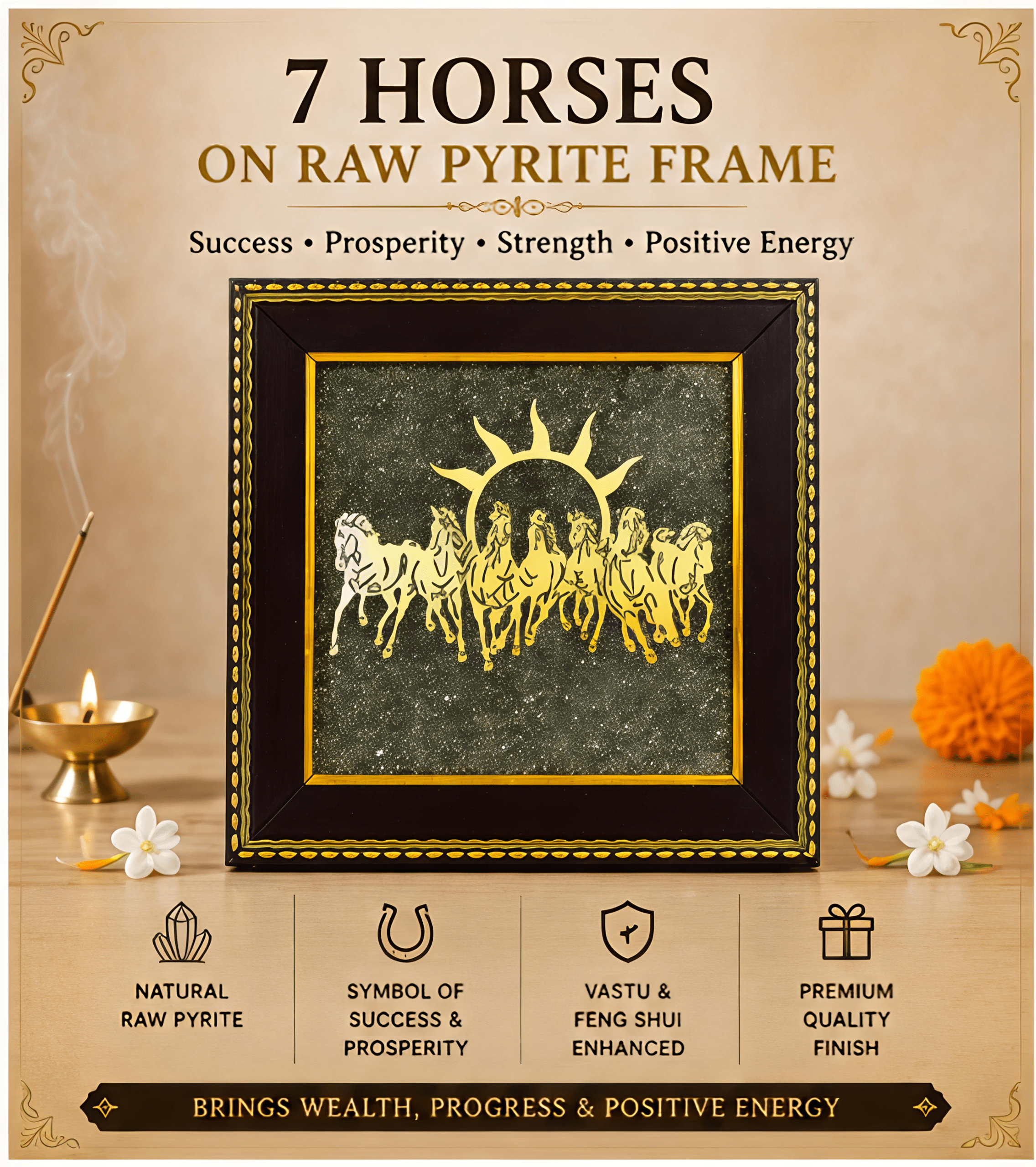 7 Horses on Raw Pyrite Frame
