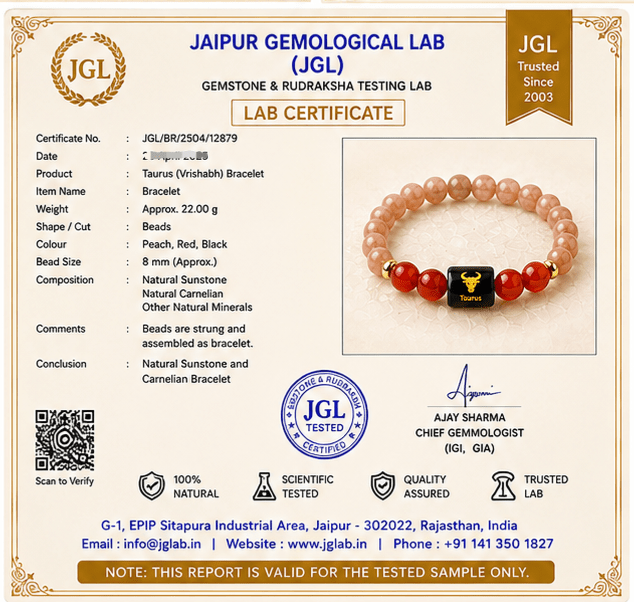 Taurus (वृषभ राशि) Zodiac Sunstone & Carnelian Bracelet - Image 3