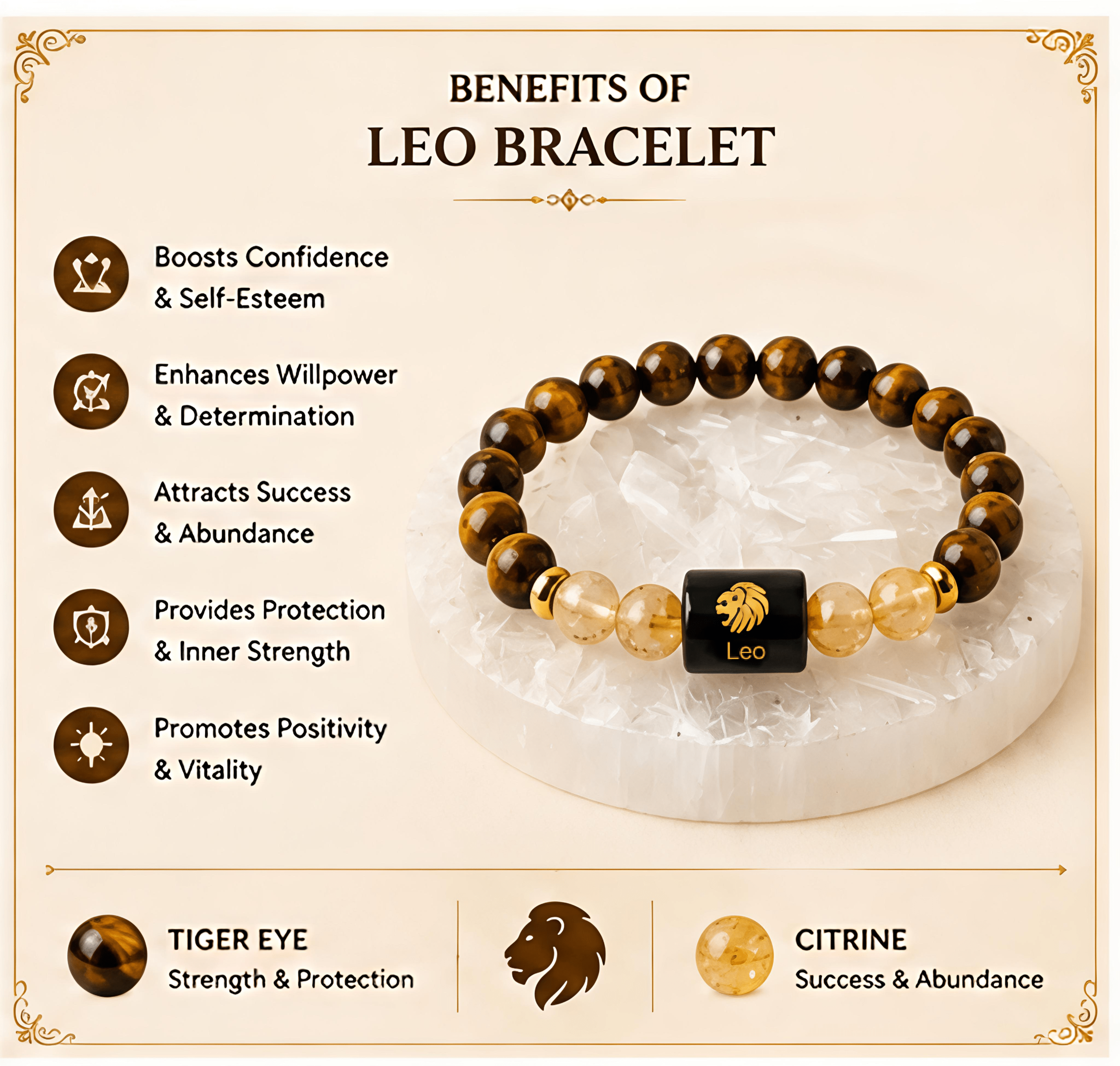 Leo (सिंह राशि) Zodiac Tiger Eye & Citrine Bracelet - Image 2