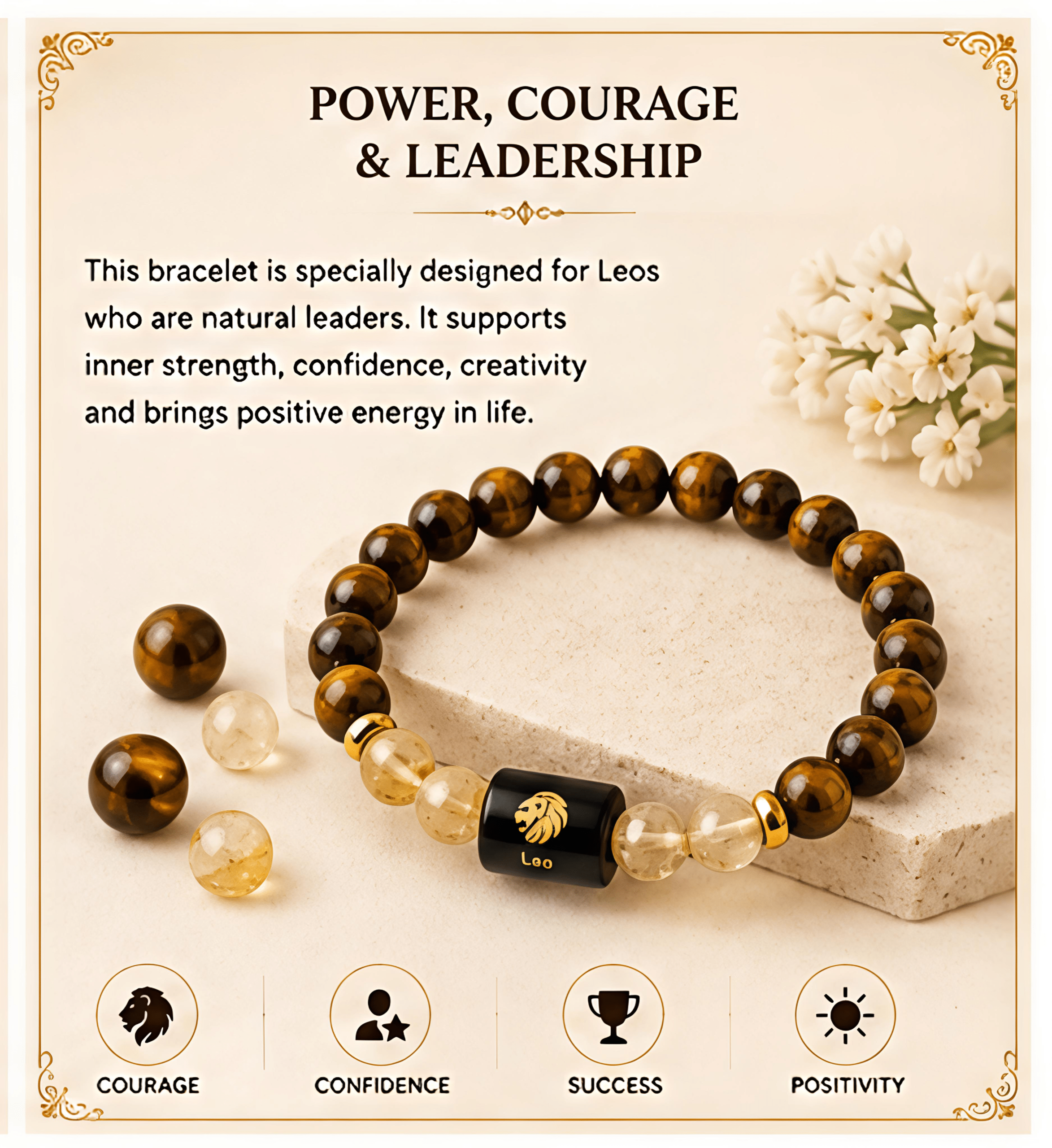 Leo (सिंह राशि) Zodiac Tiger Eye & Citrine Bracelet - Image 5