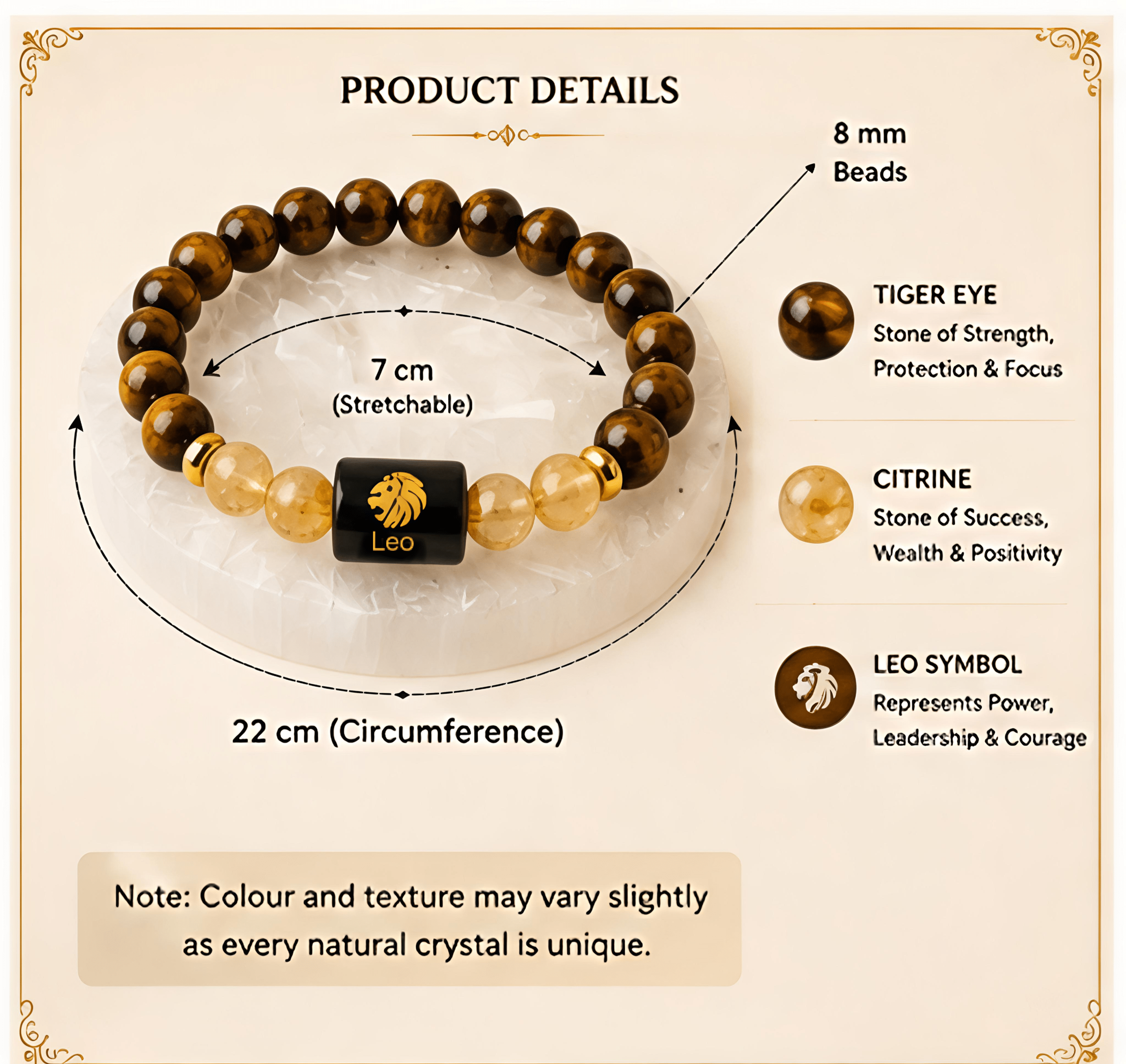 Leo (सिंह राशि) Zodiac Tiger Eye & Citrine Bracelet - Image 4