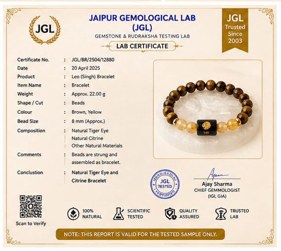 Leo (सिंह राशि) Zodiac Tiger Eye & Citrine Bracelet - Image 3
