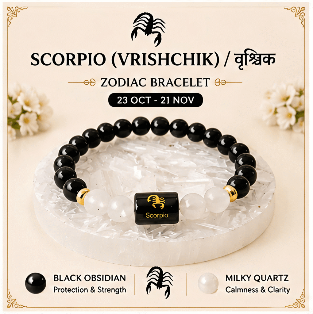 Scorpio (वृश्चिक राशि) Zodiac Black Obsidian & Milky Quartz Bracelet