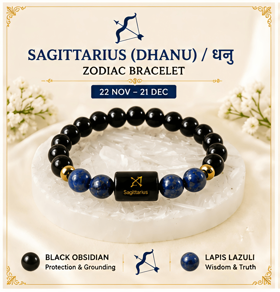 Sagittarius (धनु राशि) Zodiac Black Obsidian & Lapis Lazuli Bracelet