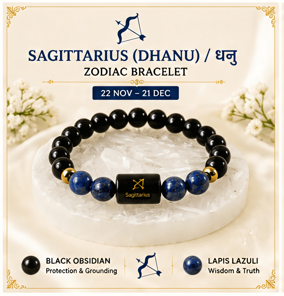 Sagittarius (धनु राशि) Zodiac Black Obsidian & Lapis Lazuli Bracelet