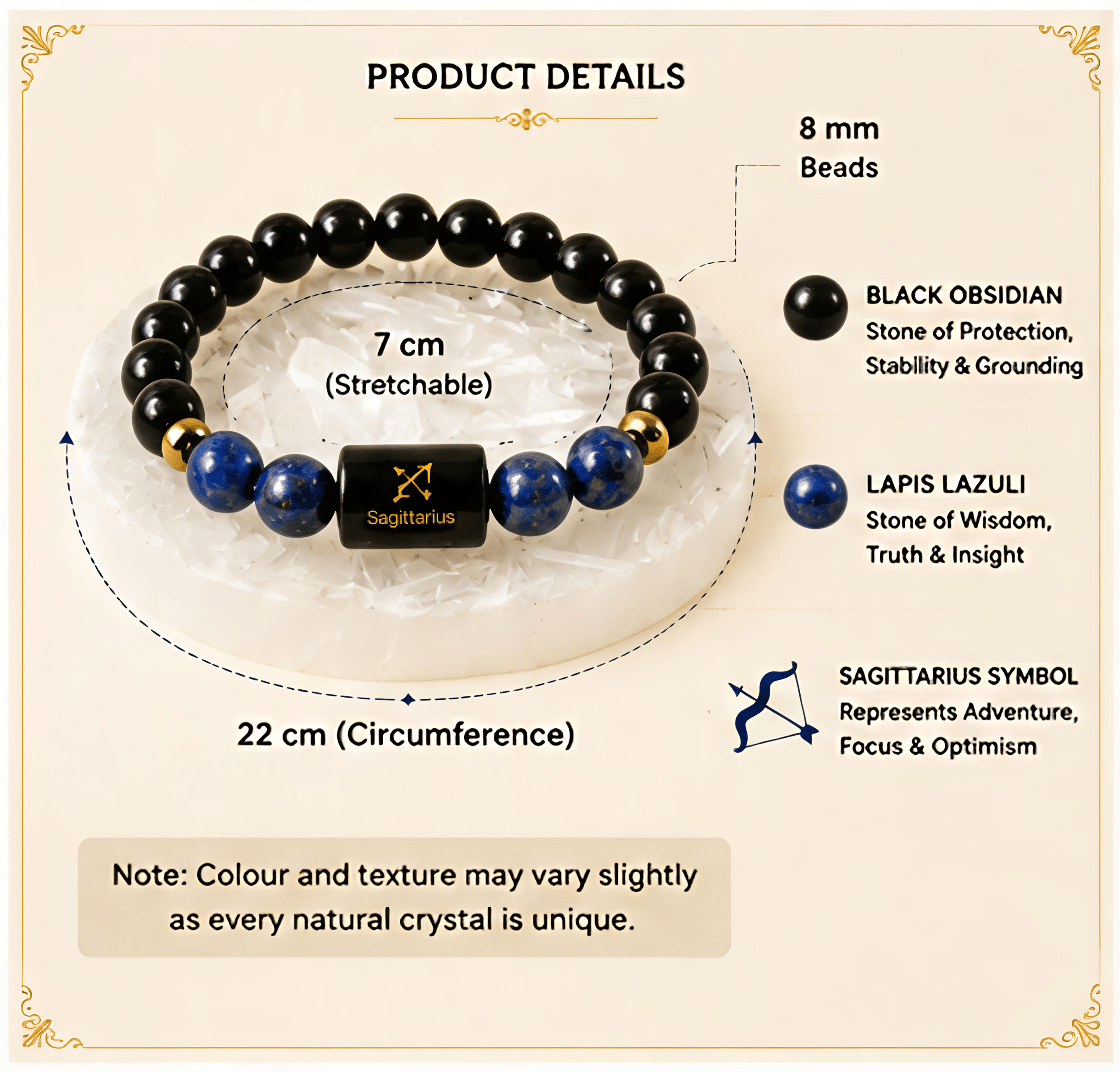Sagittarius (धनु राशि) Zodiac Black Obsidian & Lapis Lazuli Bracelet - Image 4