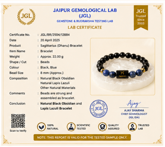Sagittarius (धनु राशि) Zodiac Black Obsidian & Lapis Lazuli Bracelet - Image 3