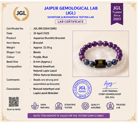 Aquarius (कुंभ राशि) Zodiac Amethyst & Lapis Lazuli Bracelet - Image 3