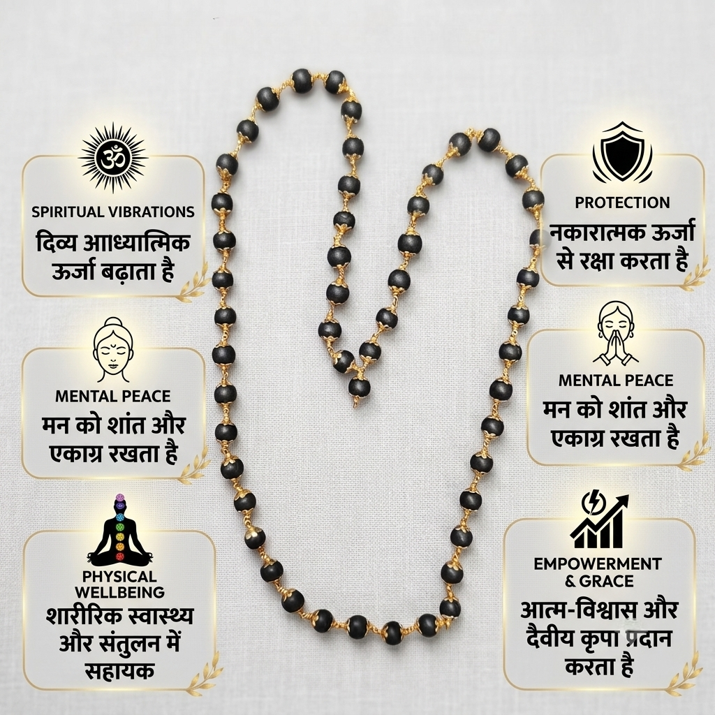 Karungali Mala Golden Cap 54+1 Beads - Image 2