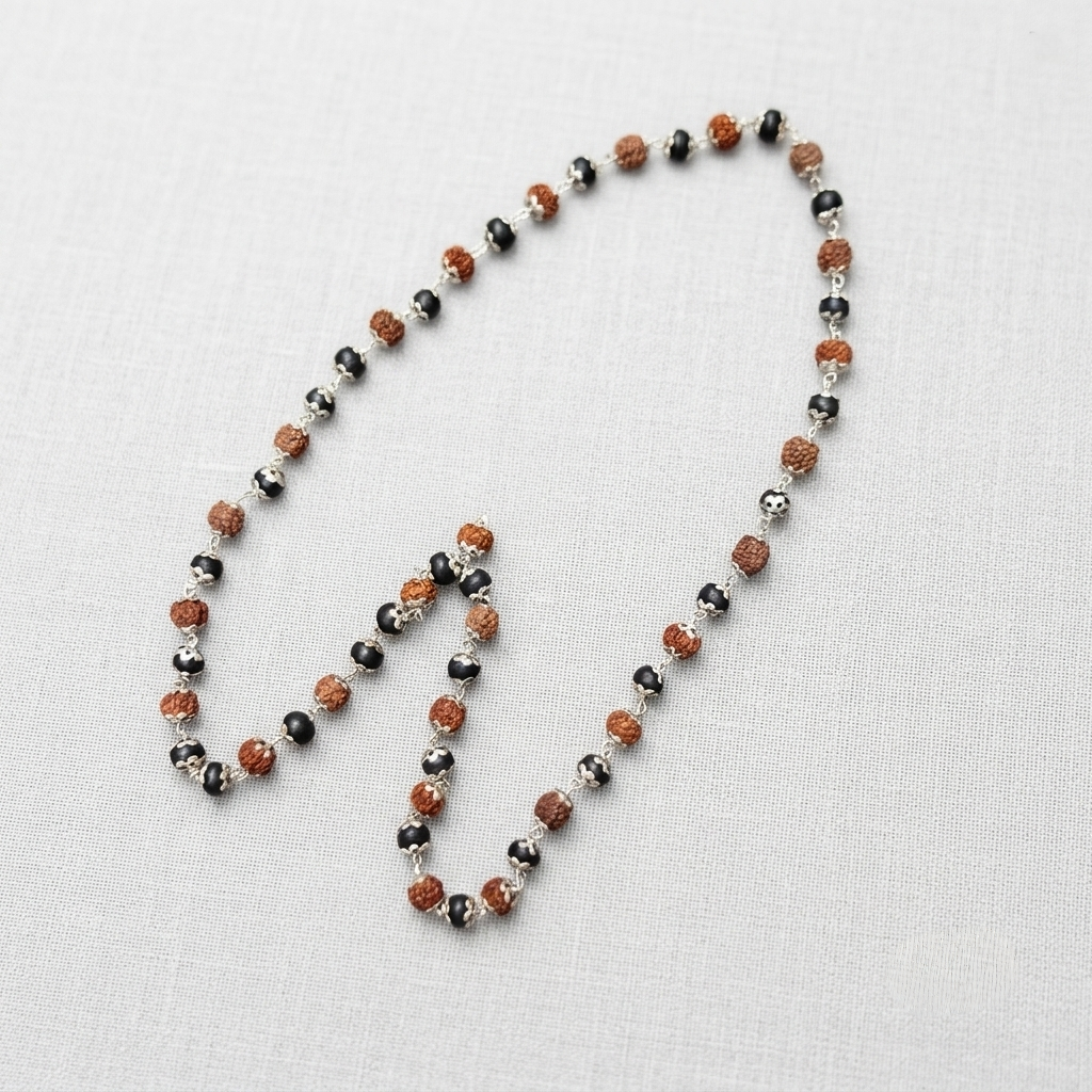 Rudraksha Karungali Mala Silver Cap 54+1 Beads